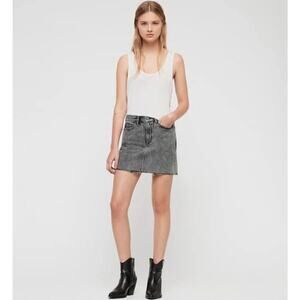 ALLSAINTS lexi black washed mini denim skirt frayed hem size US 6